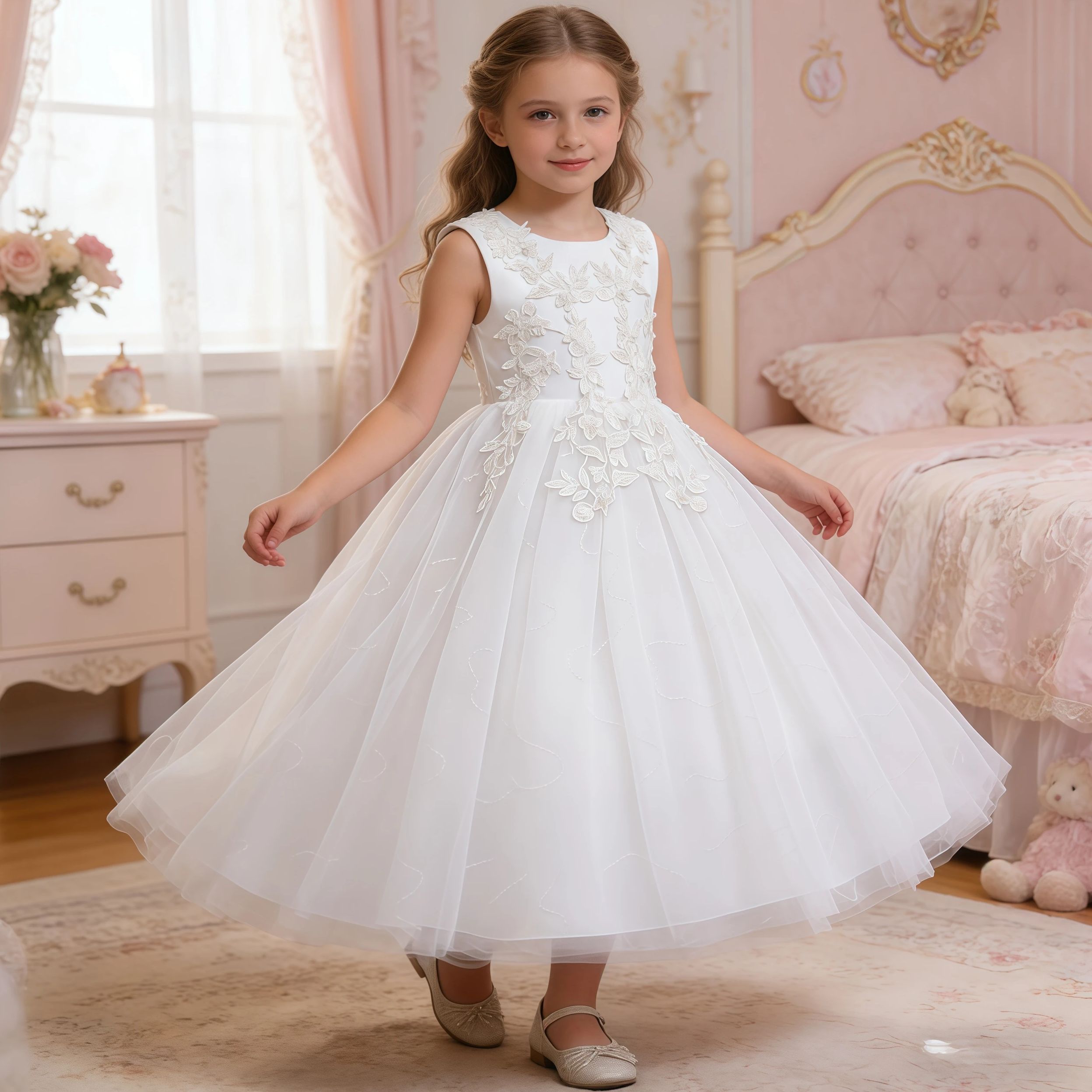 Embroidery White Dress - Длинное белое платье для девочек-подростков с