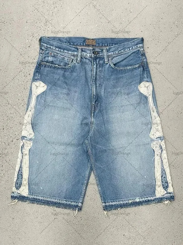 Embroidery On Jeans - Винтажные джинсовые шорты Deeptown Y2K в