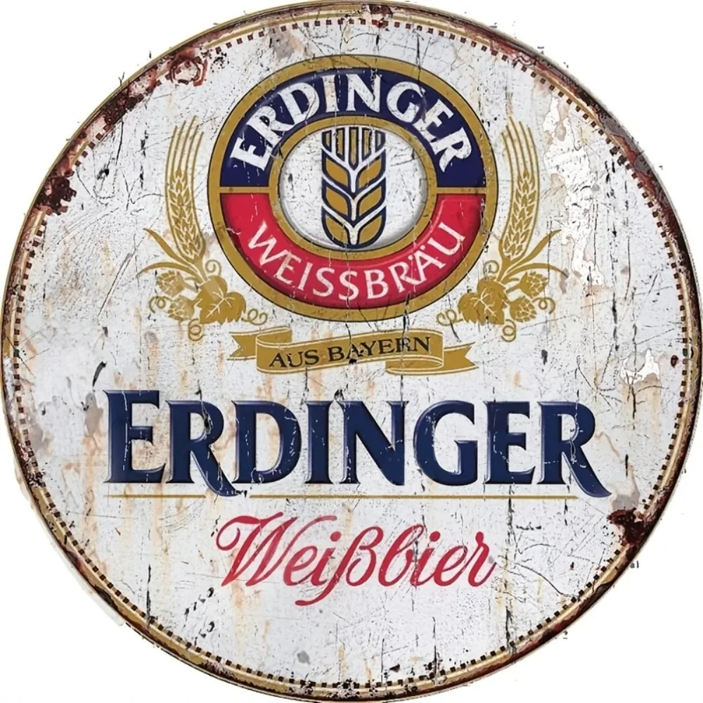 Embroidery Water - Винтажная круглая алюминиевая вывеска Erdinger Beer