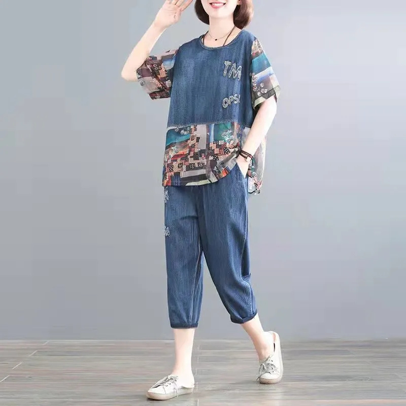 Embroidery Jeans - 5XL летние женские джинсовые комплекты, весна-лето,