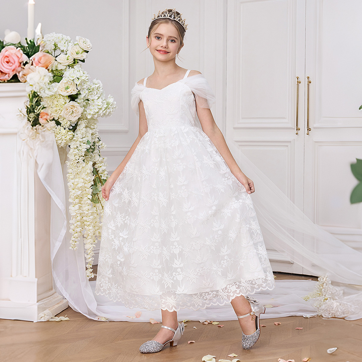 Embroidery White Dress - Элегантное белое праздничное платье подружки невесты
